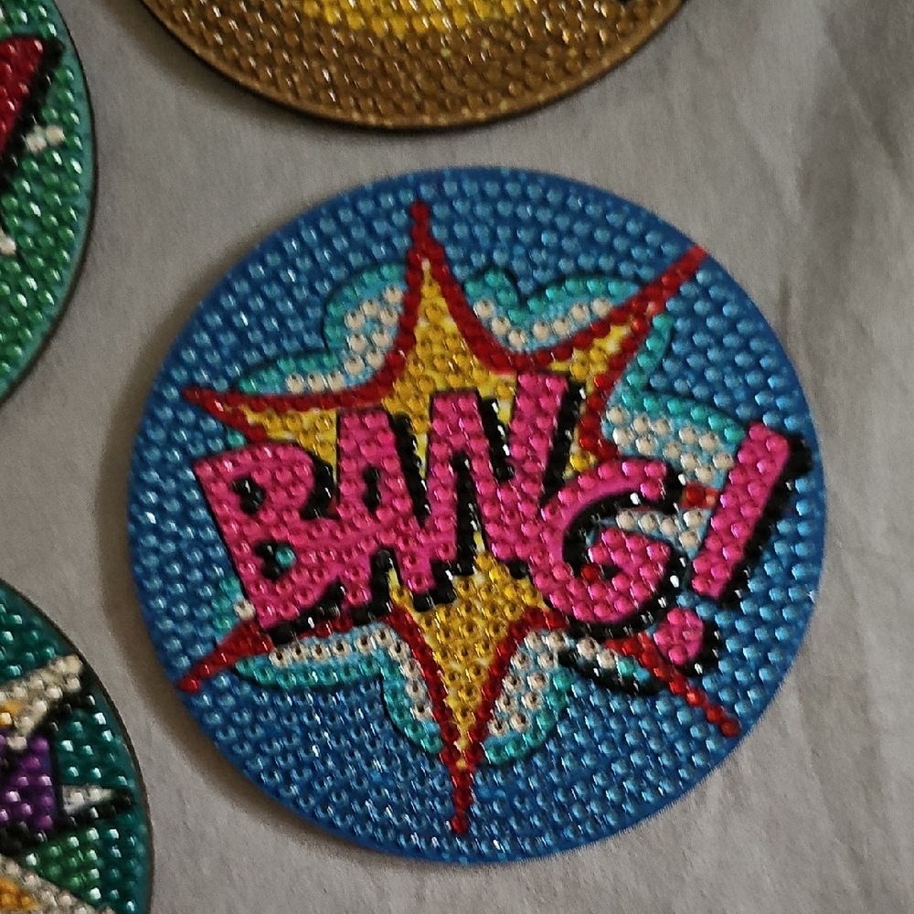 Colorful Comic Book Style Rhinestone Coaster Set - Picture 6 of 9